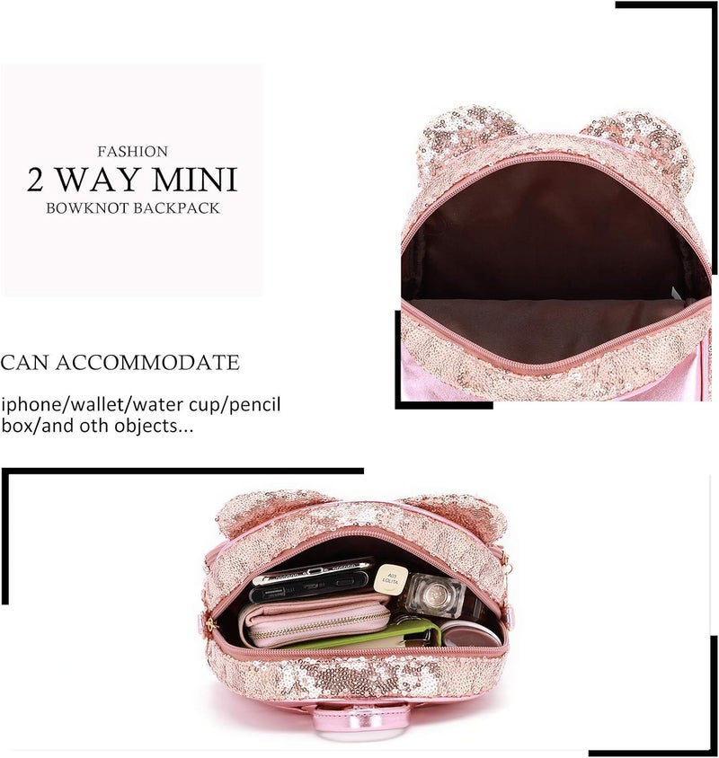 KL928 Girls Mini Backpack Bowknot Polka Dot Cute Small Daypacks Convertible Shoulder Bag Purse for Women - Image 4